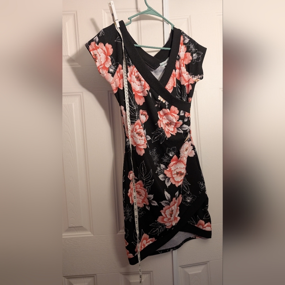 Almost Famous Black and Pink Floral Wrap Mini Dress